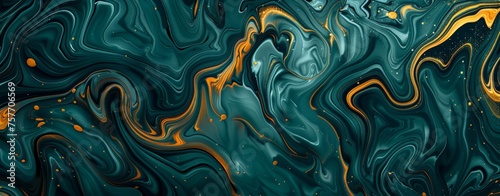 Abstract painting featuring vibrant gold and green colors in dynamic patterns and shapes