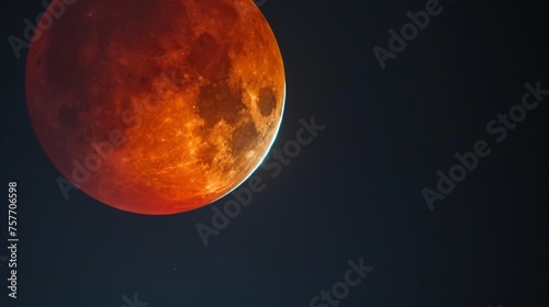 The blood moon phenomenon creates a spectacular vision as it emits a fiery halo against the night sky, inspiring awe and intrigue. © Oksana Smyshliaeva