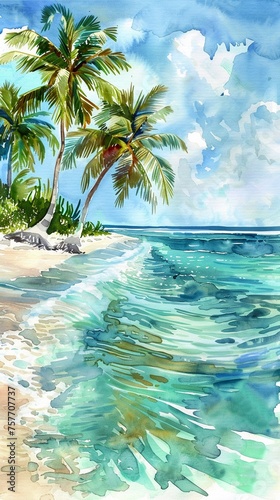 Tropical watercolor beach scene