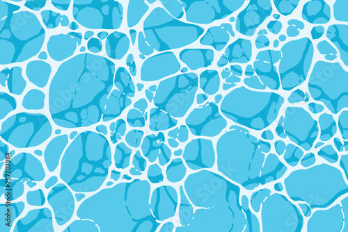 Watercolor blue water surface. Summer sea poster template. Sea waves abstract backgrounds. Turquoise rippled water texture background. Shining blue water ripple pool abstract vector