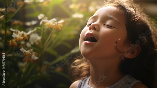 Children cough, sneeze, have difficulty breathing, pay attention to light, photo
