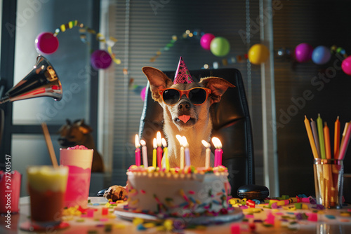happy birthday dog, birthday party dog, dog celebrating  © fadi
