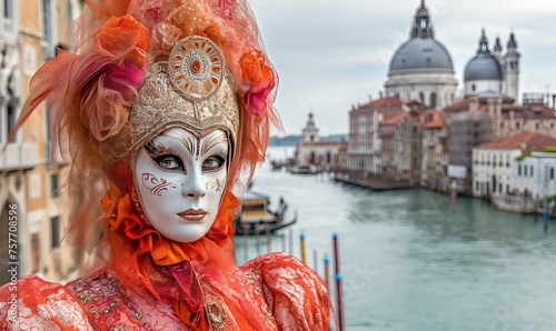 Italian colorful traditional carnival of masks in Venice. © Andreas