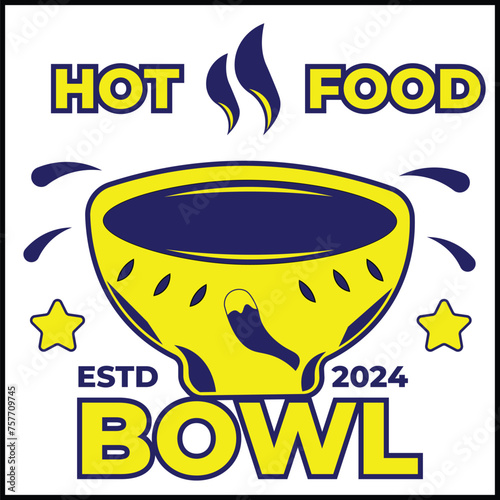 vector design illustration of a hot food bowl with a bowl in yellow and blue colors in a flat style. suitable for logos, icons, posters, advertisements, banners, companies, t-shirt designs, stickers, 