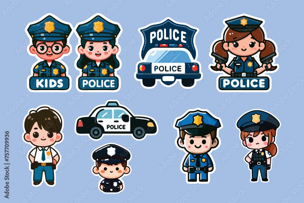 kids police sticket set collection vector art. kids police sticket set collection vector art.