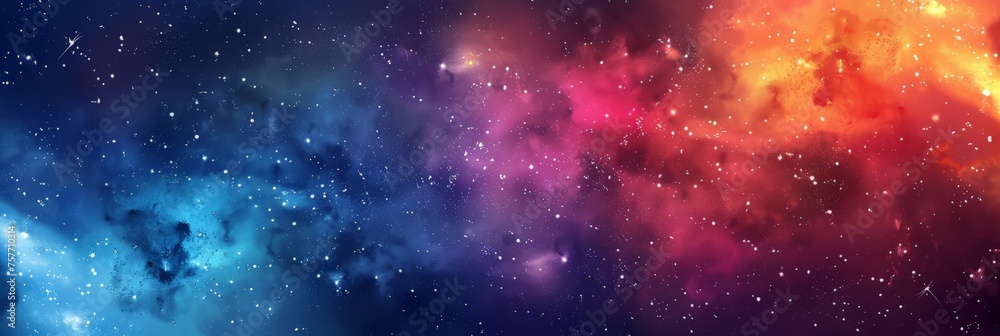 A vibrant space scene featuring an abundance of colorful stars scattered throughout the cosmic expanse - obrazy, fototapety, plakaty 