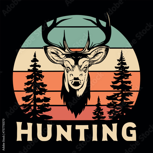 Hunter retro vintage deer hunting t-shirt design photo