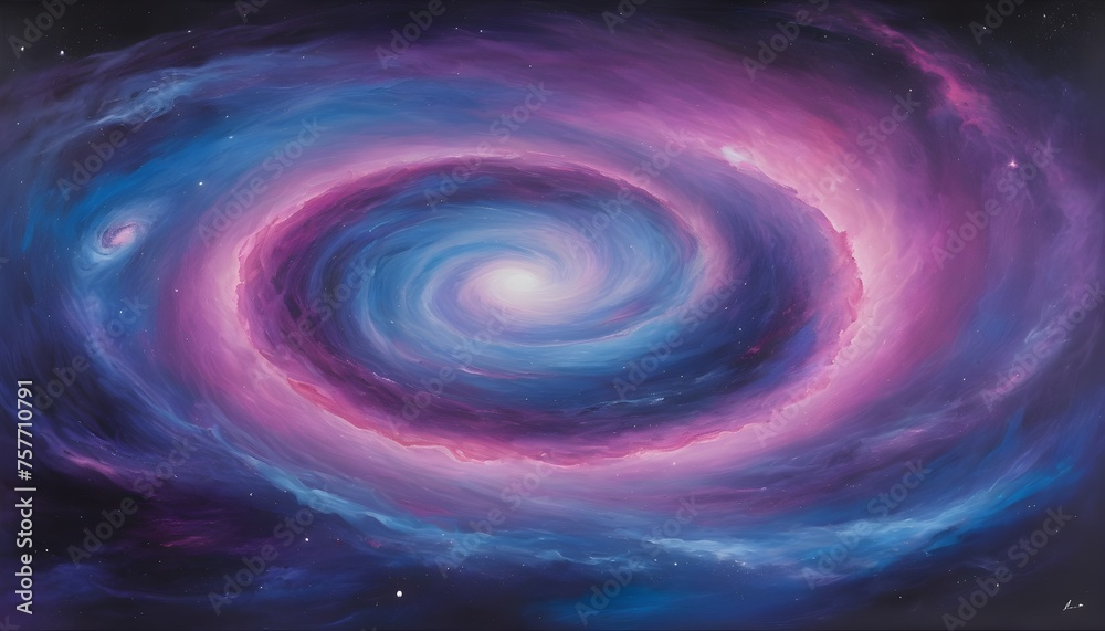 Fototapeta premium Cosmic Mystique: Mystical Aura Swirling in Cosmic Purple, Nebula Pink, and Galaxy Blue Against a Vast Expanse of Empty Space, A Captivating Dance of Colors in the Celestial Void