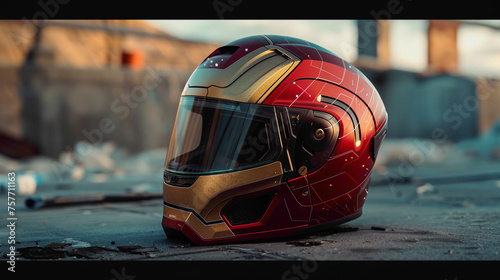red helmet on a motorcycle