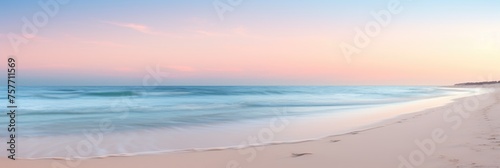 Foamy Clear Ocean Wave Rolling to Pink Sand Shore Turquoise Blue Water. Beautiful Tranquil Idyllic Scenery. Tropical Beach Vacation Relaxation Paradise. Copy Space Elegant Styled Toned Image