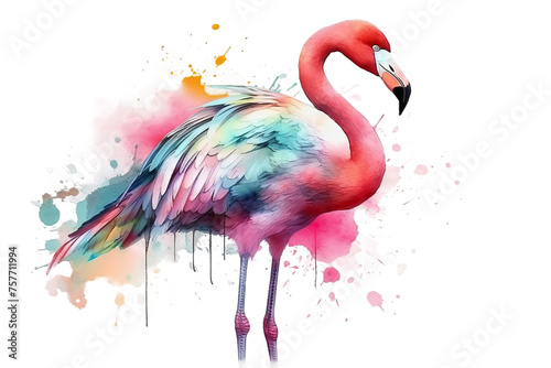 illustration d Watercolor Colorful Flamingo painted background body portrait cute pink blank splashes bird © akk png