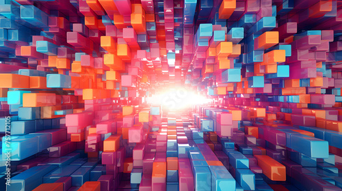 Abstract colorful cubes with multicolor in blue and red colors background