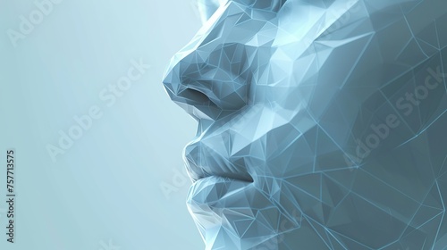Futuristic representation of human senses through a low poly digital art nose with data overlays