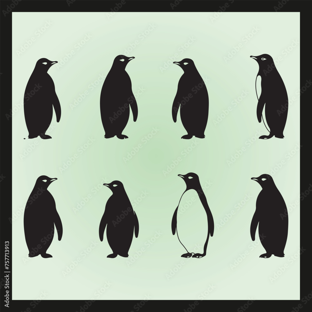 Naklejka premium Penguin silhouette set Clipart on a hex color background