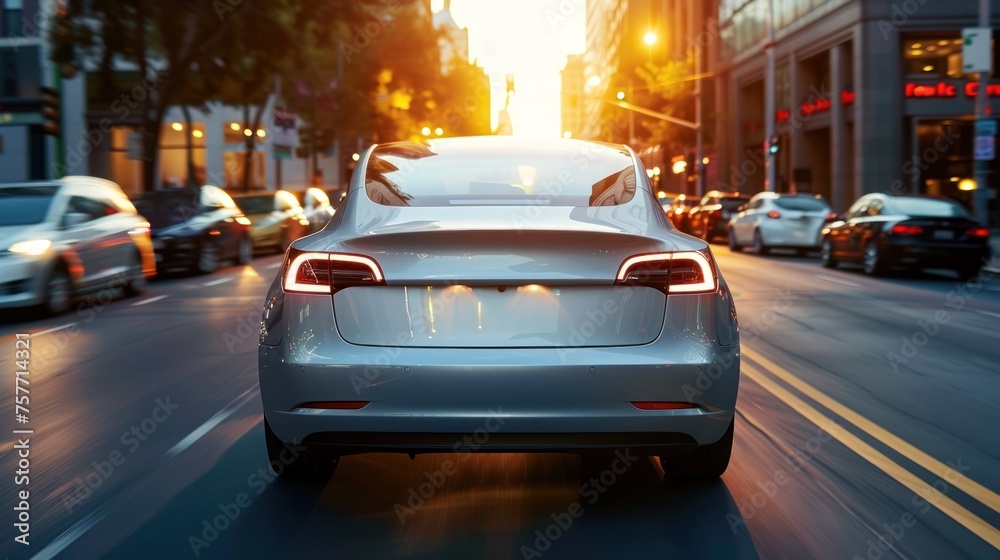 Electric cars running on the road Represents technology, the environment, clean energy and sustainability. Electric cars running on the road Represents technology, the environment, clean energy and sustainability.