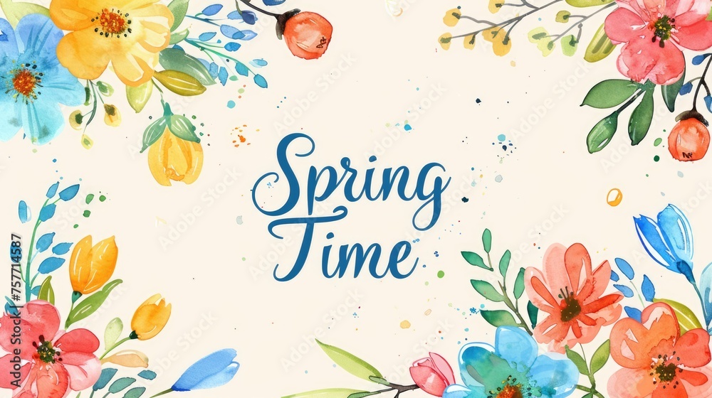 spring time bright spring banner, image with flowers, Watercolor