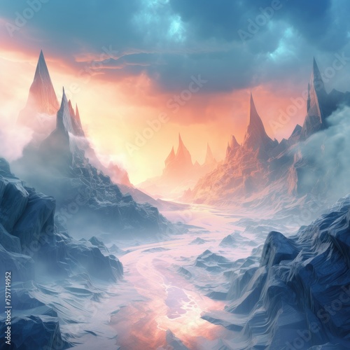 fire and ice background with fog and godray