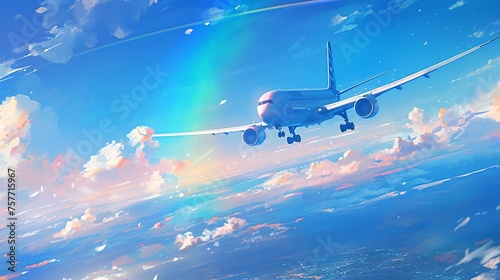 飛んでいる旅客機、虹2 photo