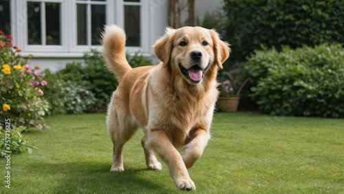 Golden retriever dog in the garden