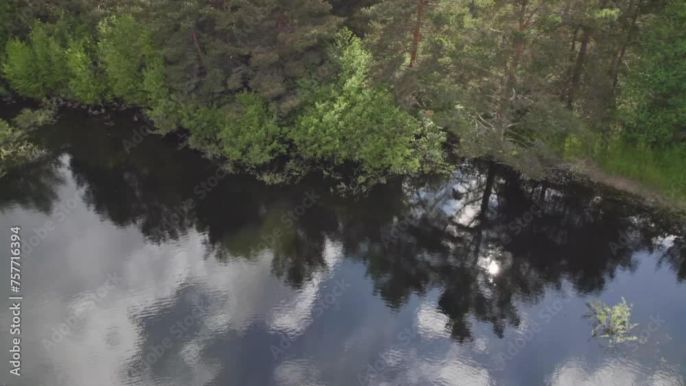 Reflection Over Clear River Water On A Sunny Day. Aerial Shot Reflection Over Clear River Water On A Sunny Day. Aerial Shot
