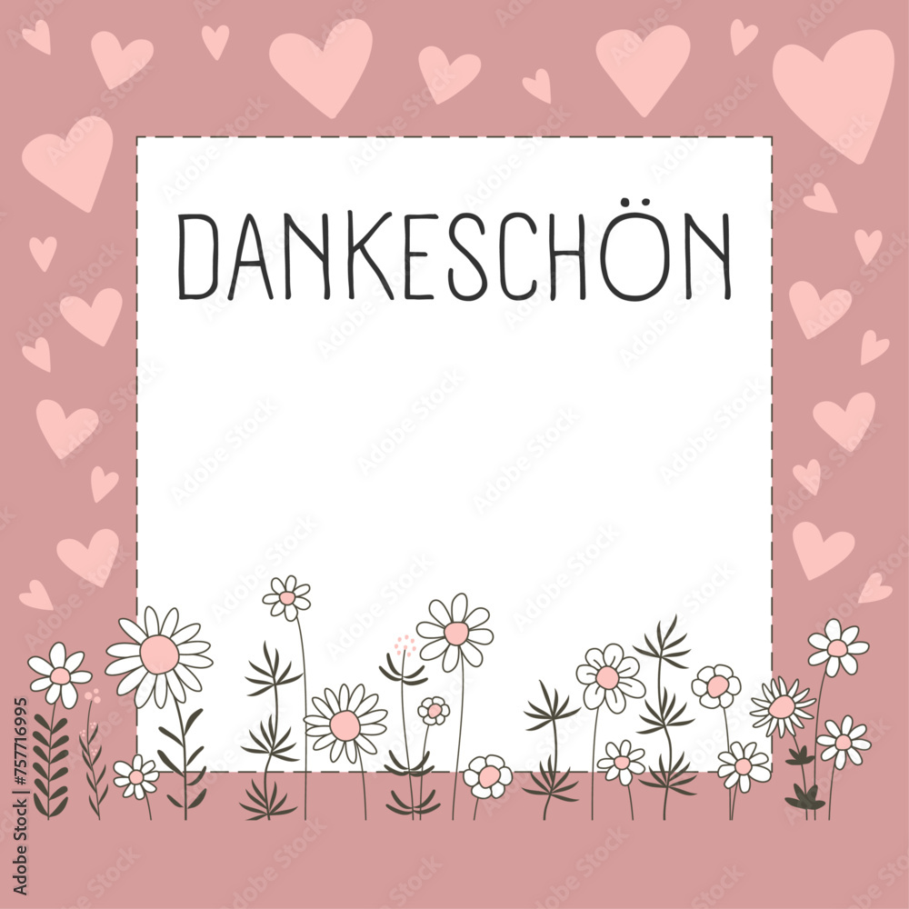  Foto zu Dankeschön Karte - deutscher Text mit hübscher Blumenwiese, zum Danke 