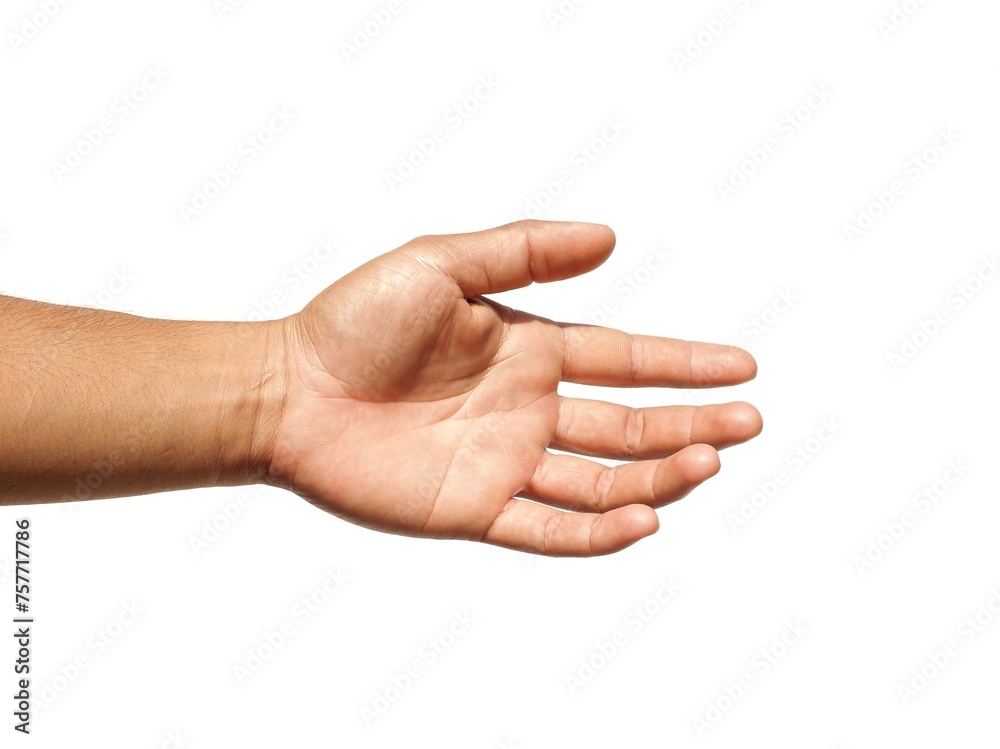 Male hands extended forward to shake hands or grab something on white background business concept. Male hands extended forward to shake hands or grab something on white background business concept.