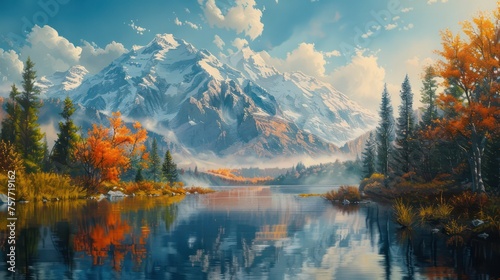 Oil painting of beautiful mountain landscape