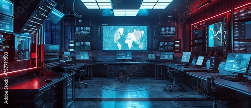 Cybersecurity center with state of the art CCTV monitoring futuristic tech crimes photo