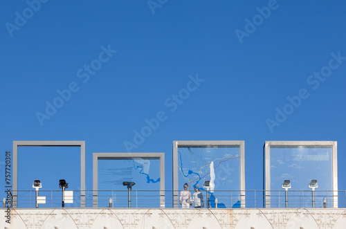 Canvas Print View of the sign board on the observatory against the blue sky
