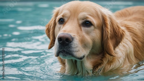 Golden retriever dog in the swimming pool