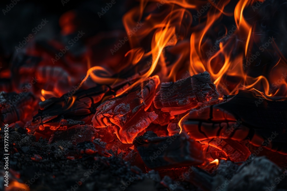 Fire flames on a black background, an abstract concept of passion and energy