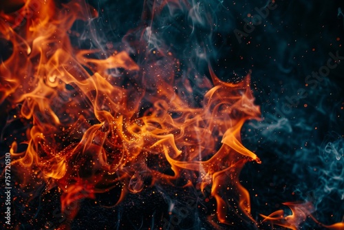 Fire flames on a black background  an abstract concept of passion and energy