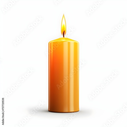 burning candle on a white background, candle with golden flame