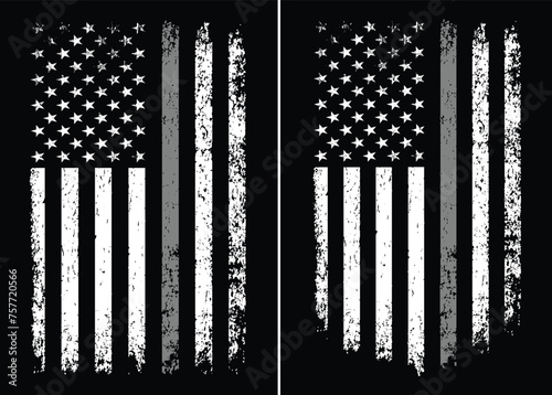 American Distressed Flag With Thin Gray Line Vector template. Symbol of Correctional Officers in correctional institutions, prison guards, probation officers, parole officers, bailiffs, and jailers.