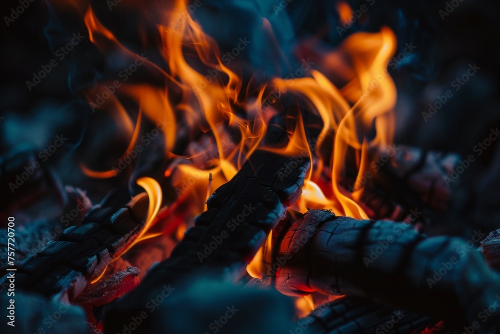 Fire flames on a black background, an abstract concept of passion and energy Fire flames on a black background, an abstract concept of passion and energy