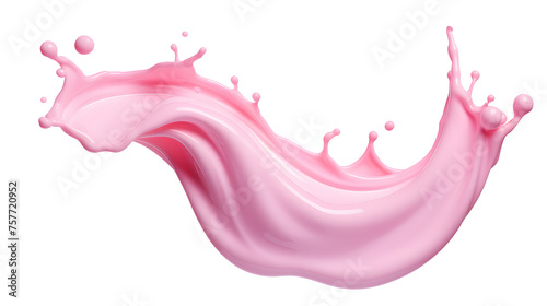 Splash of pink milky liquid similar to smoothie, yogurt or cream on white and transparent background
