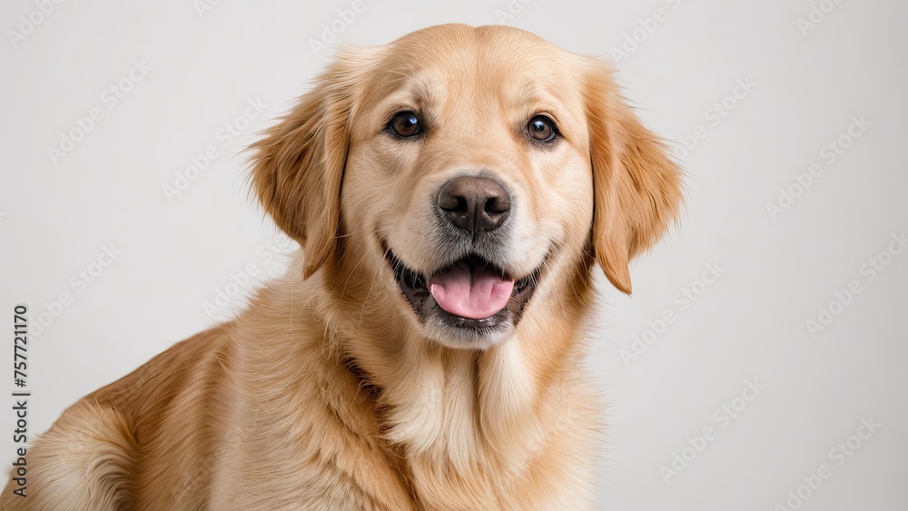 Portrait of Golden retriever dog on grey background Portrait of Golden retriever dog on grey background