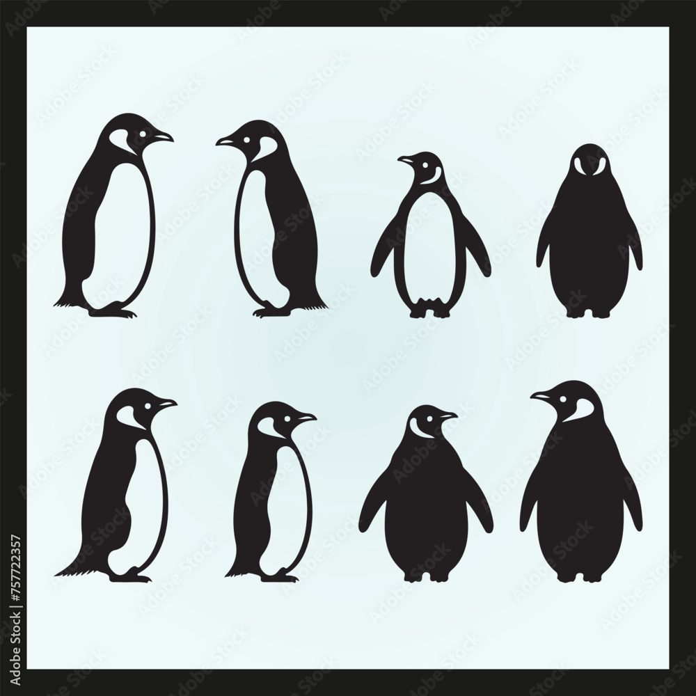 Obraz premium Penguin silhouette set Clipart on a hex color background