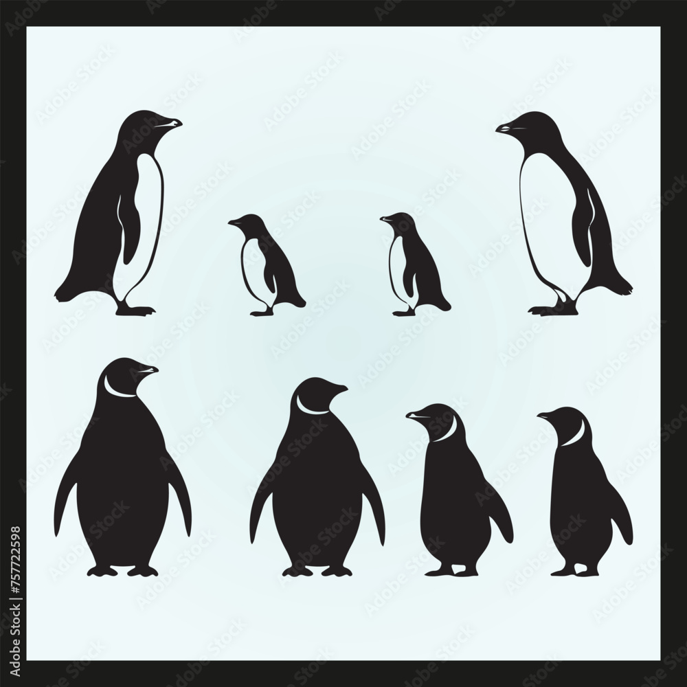 Naklejka premium Penguin silhouette set Clipart on a hex color background