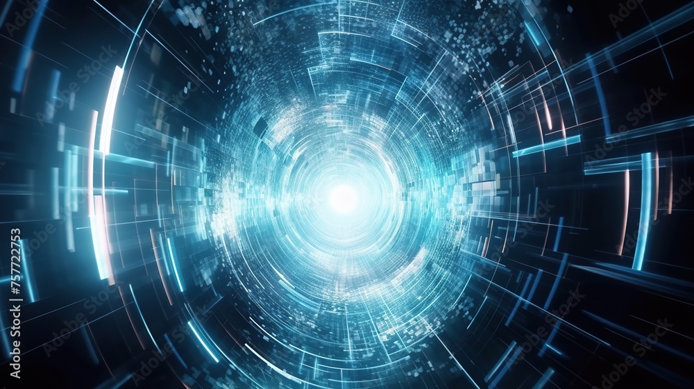 Digital cyberspace glowing tunnel on dark abstract background with copy space. Blue color. Cyber data vortex illustration. Digital cyberspace glowing tunnel on dark abstract background with copy space. Blue color. Cyber data vortex illustration.