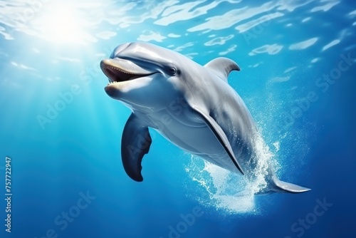 Happy dolphin jumping and having fun.
