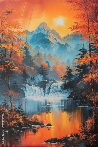 An oil painting depicting a stunning mountain landscape. © Matthew
