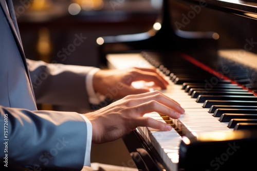 Pianist playing classical music: conveys elegance Suitable for presentations about classical music.