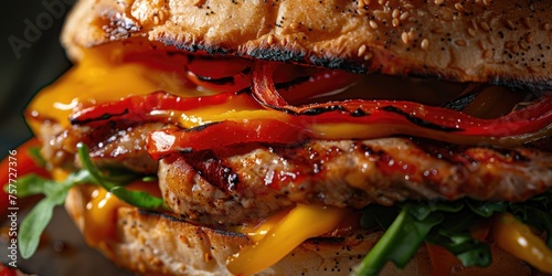 Grilled meat sandwich with cheese and peppers