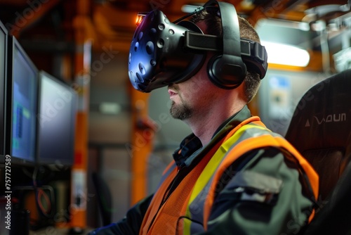 A virtual reality safety training simulator immersing workers in hazardous scenarios to practice safety protocols and emergency responses.
