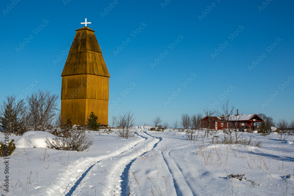 Tasku island in Raahe during winter time. The beacon tower was built in 1853.