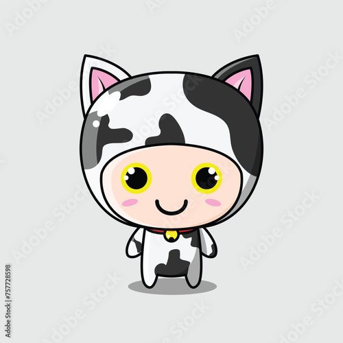 Cute Cat Character White Balck