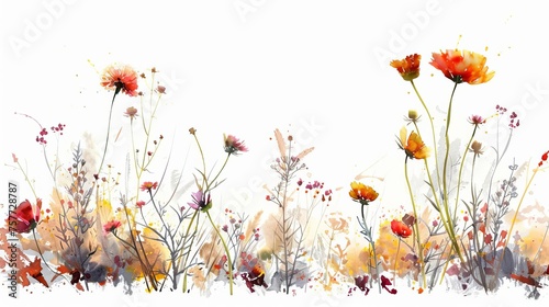 Grunge oil painted wildflowers isolated on white background, creating an artistic collage
