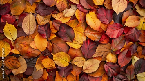 Serene autumn background featuring a vibrant array of fallen leaves in warm  inviting colors