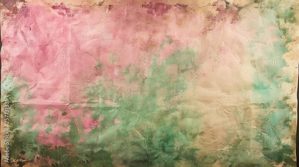 Obraz premium Textured Weathered Old Pink and Green Parchment Background